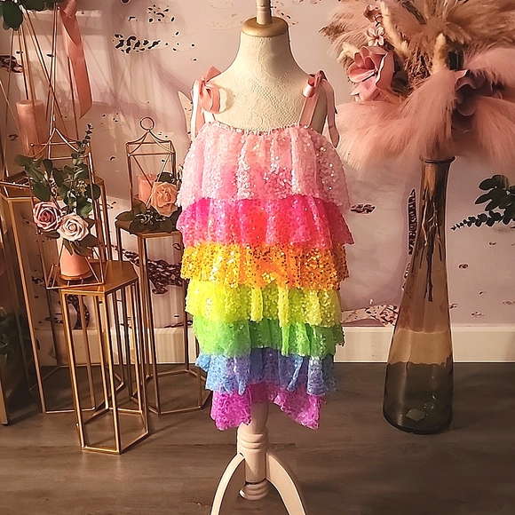 Lola + The Boys Other - Lola and the Boys Neon Sequin Ruffle Dress, size 8
